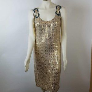 Tory Burch Bay Dress Logo Metallic Gold Size 10 New With Tags